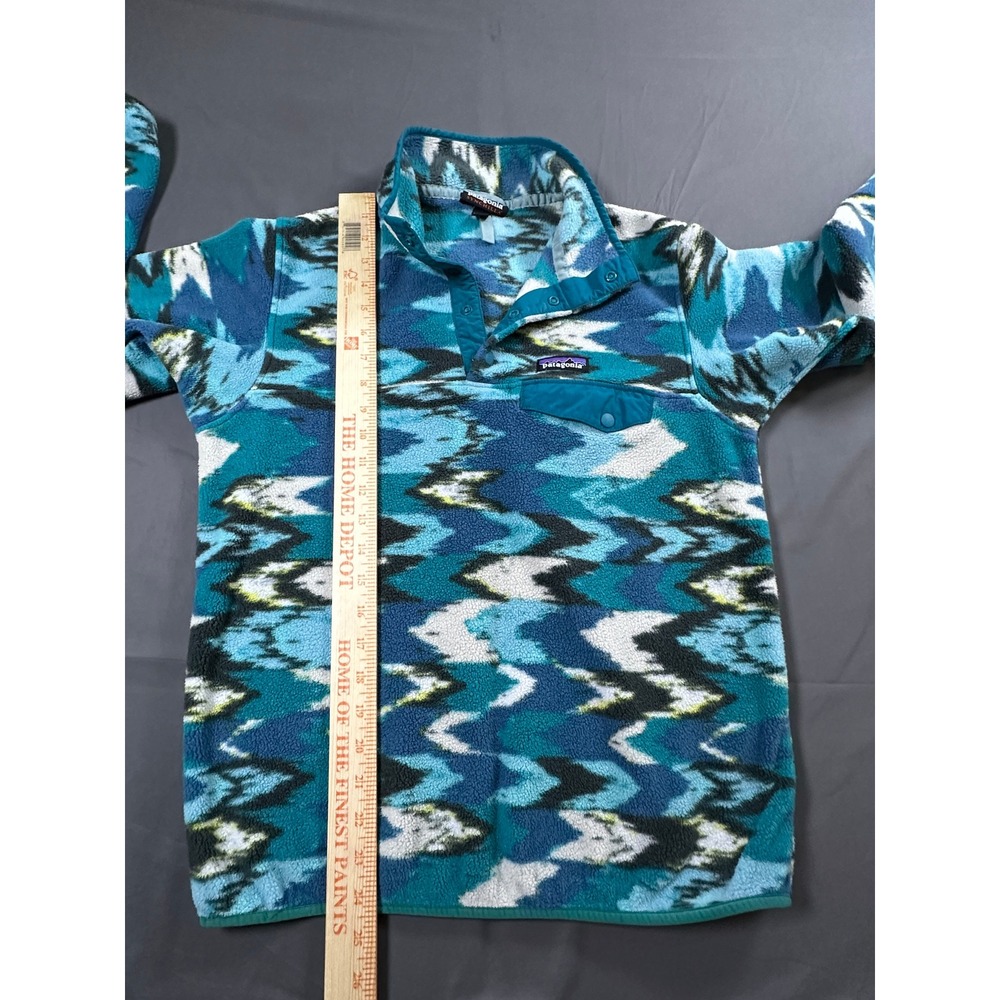 VTG Patagonia Synchilla Snap-T Fleece Pullover-S Teal Blue Geometric Ikat Print - Picture 5 of 15